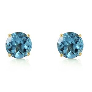 14K. GOLD STUD EARRING WITH NATURAL BLUE TOPAZ (Yellow Gold)
